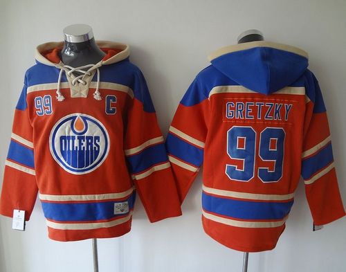 Oilers #99 Wayne Gretzky Orange Sawyer Hooded Sweatshirt Stitched NHL Jersey - Click Image to Close